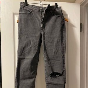 Like new black wash destroyed mom jeans.